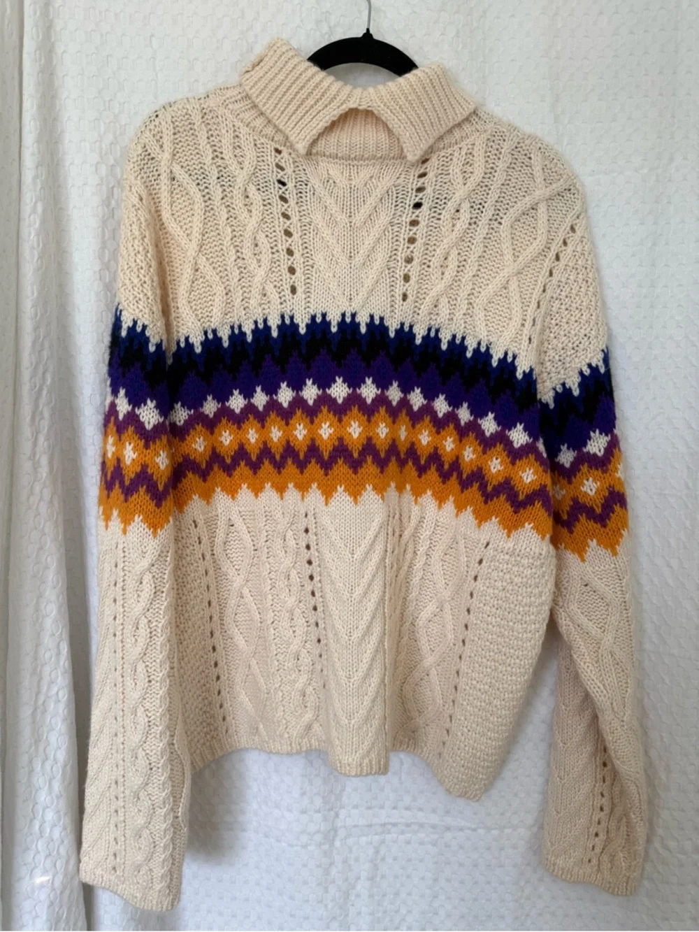 Dear John Cable Knit Turtleneck Sweater Fair Isle Cream Size Large NWT - Picture 3 of 5